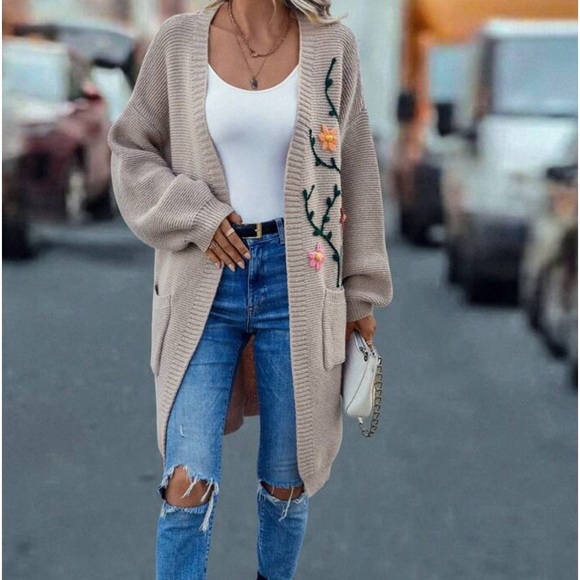 New floral print  open front  cardigan sweater - Picture 4 of 6